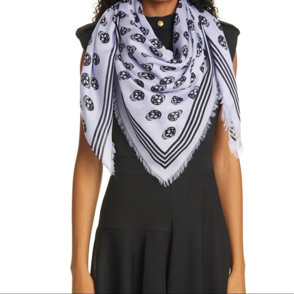 Authentic Alexander McQueen Biker Skull Scarf In Lilac/Black